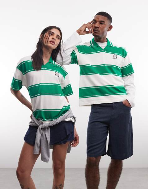 Reebok – Dzianinowa koszulka polo w paski w kolorach złamanej bieli i zielonym, tylko w ASOS - view 1
