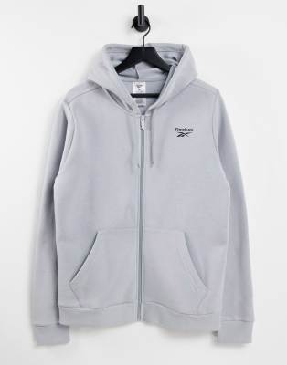 Reebok Felpa con cappuccio grigia con zip e logo piccolo ASOS