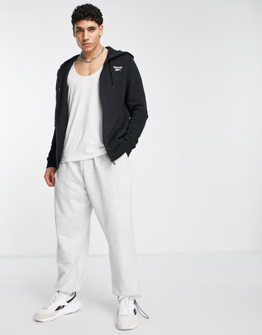 Reebok Felpa nera con cappuccio e logo piccolo con cerniera lampo ASOS