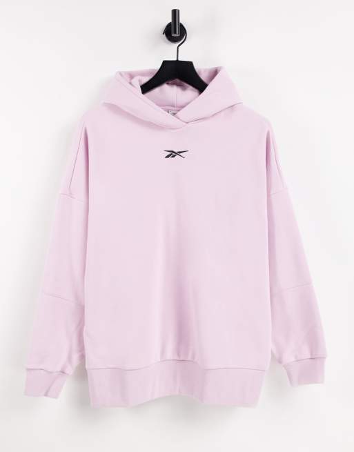 Reebok - Felpa oversize con logo e cappuccio, colore rosa pastello