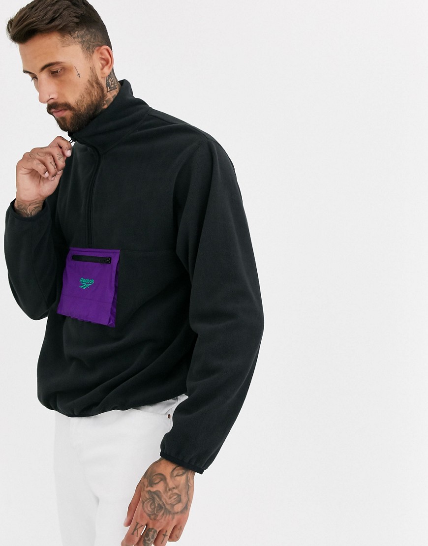 Reebok - Fleece sweatshirt met korte rits in zwart