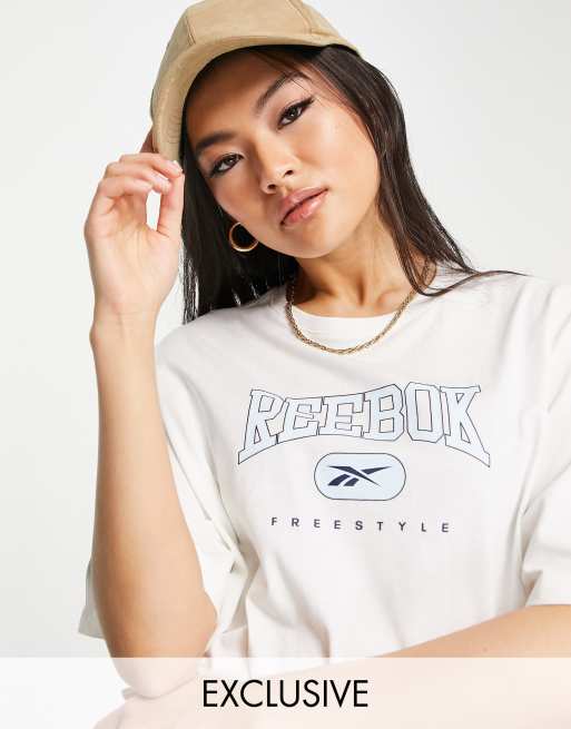 Reebok freestyle oversized t shirt in off white