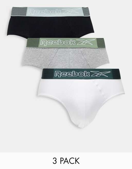 Reebok - Gavino - Confezione da 3 slip color nero, bianco e grigio