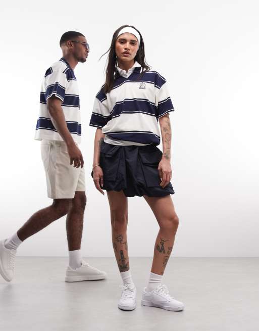 Reebok - Gebreide gestreepte polo in gebroken wit en marineblauw, exclusief bij ASOS, 3 van 4