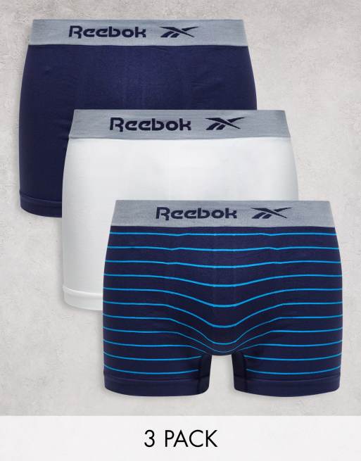 Reebok Gene seamless 3 pack trunks in navy stripe white