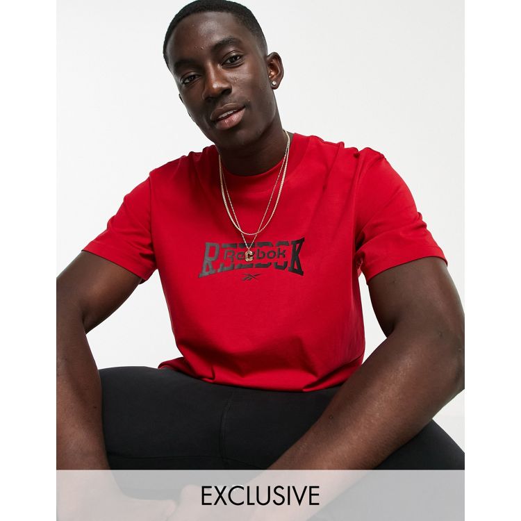 Reebok velour t-shirt with central logo in maroon exclusive to asos