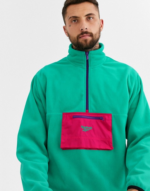 Reebok half zip sweatshirt in green fleece