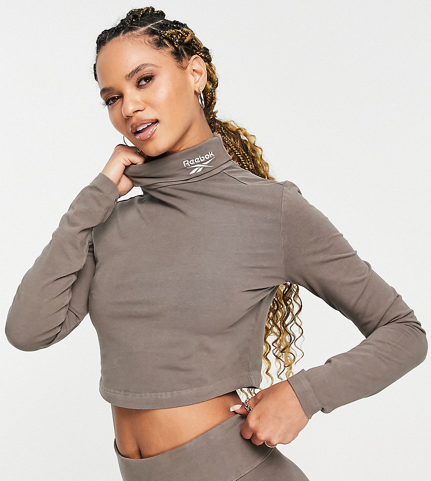 Reebok high neck crop top in taupe brown exclusive to ASOS