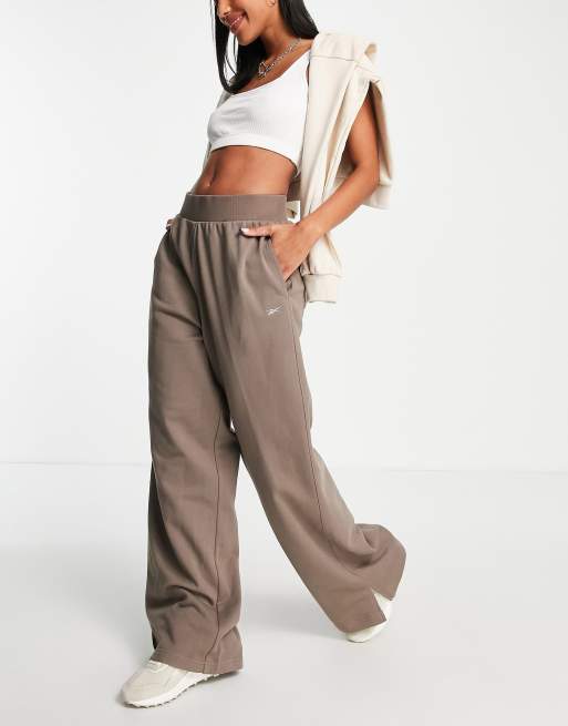 Reebok high waisted wide leg pants in taupe brown