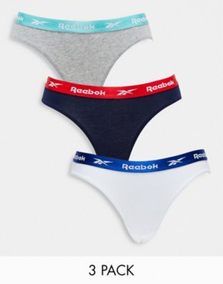 Reebok holly 3 pack briefs with shine waistbands in navy, white & grey