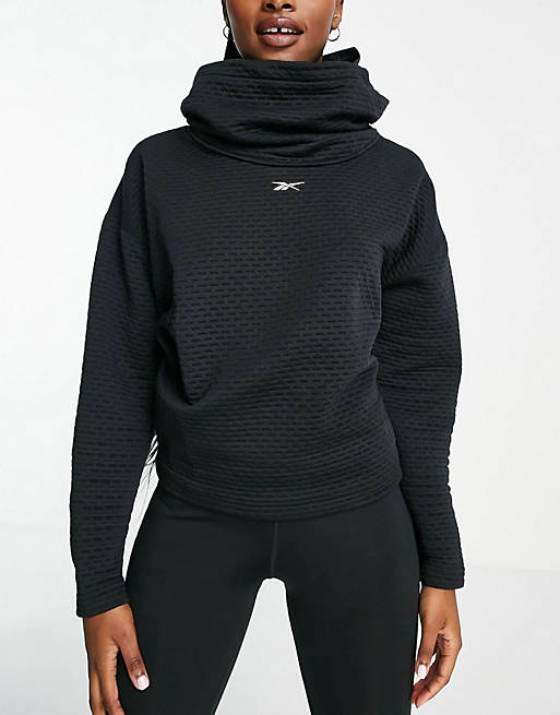 Reebok hoodie with neck detail in black