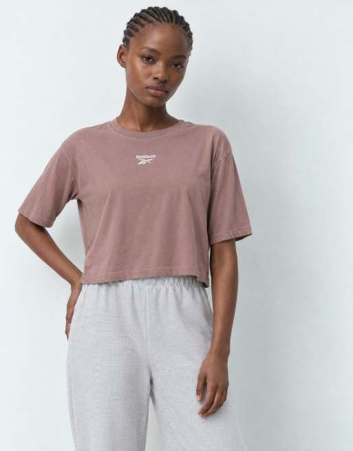 Reebok ID cropped box fix t-shirt in brown, 8 of 9