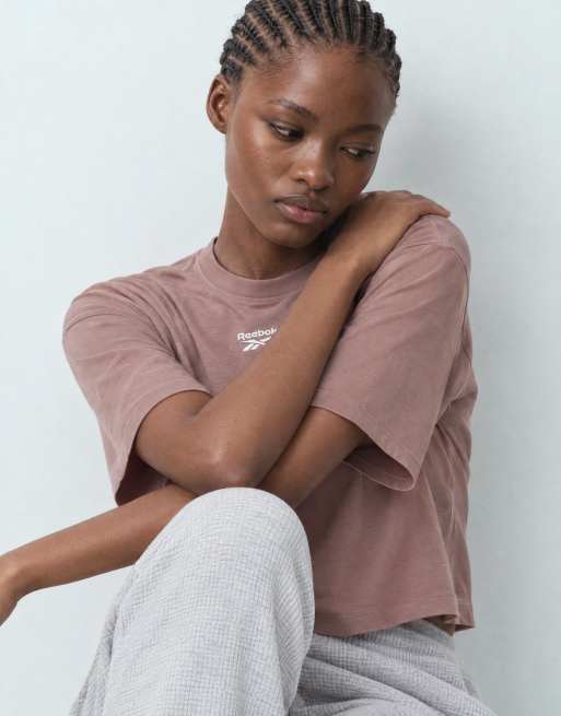 Reebok ID cropped box fix t-shirt in brown, 9 of 9