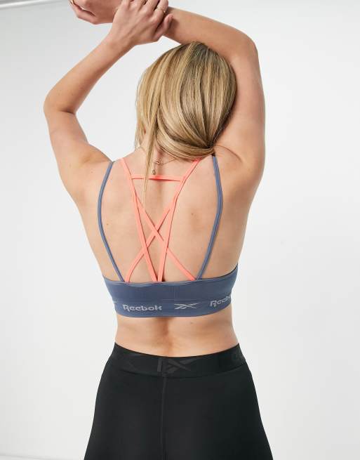 Reebok - Jenna - Naadloze crop bh in blauw en oranje, 2 van 4