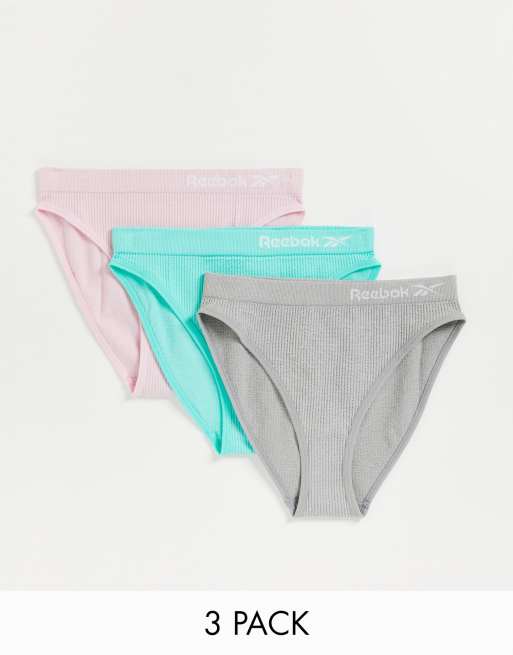 Reebok - Kamila - Confezione da 3 paia di slip, color rosa mora ghiaccio, grigio e menta