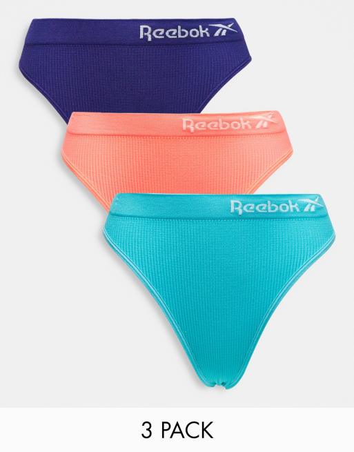 Reebok – Kamila – Zestaw 3 par bezszwowych fig w kolorze fioletowym, turkusowym i pomarańczowym