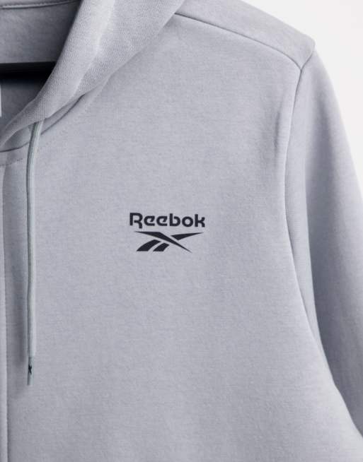 Reebok – Kapuzenjacke in Grau mit durchgehendem Reißverschluss und kleinem Logo, 2 von 4