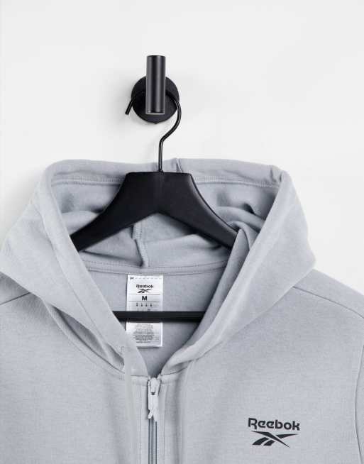 Reebok – Kapuzenjacke in Grau mit durchgehendem Reißverschluss und kleinem Logo, 3 von 4