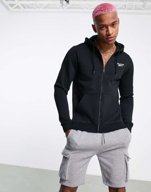Reebok – Kapuzenjacke in Schwarz mit durchgehendem Reißverschluss und kleinem Logo
