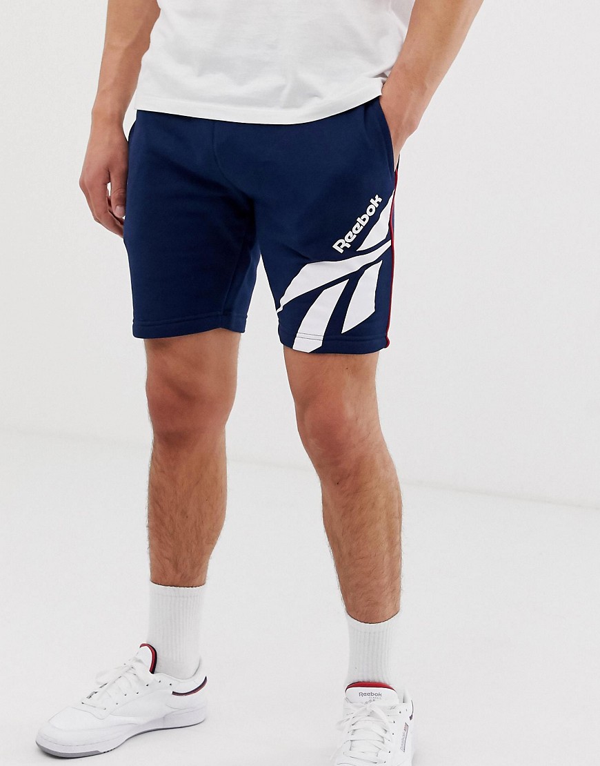 Reebok – Klassiska marinblå shorts med vektortryck