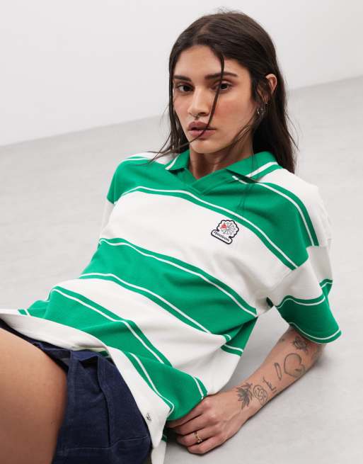 Reebok knitted stripe polo in off white and green - Exclusive to ASOS, 3 of 4
