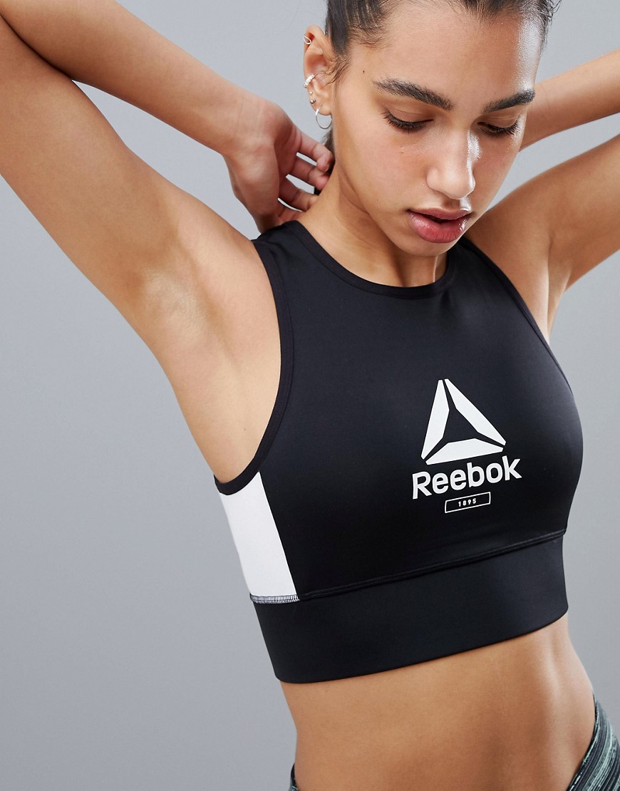 Reebok – Kort træningstop med logo-Sort