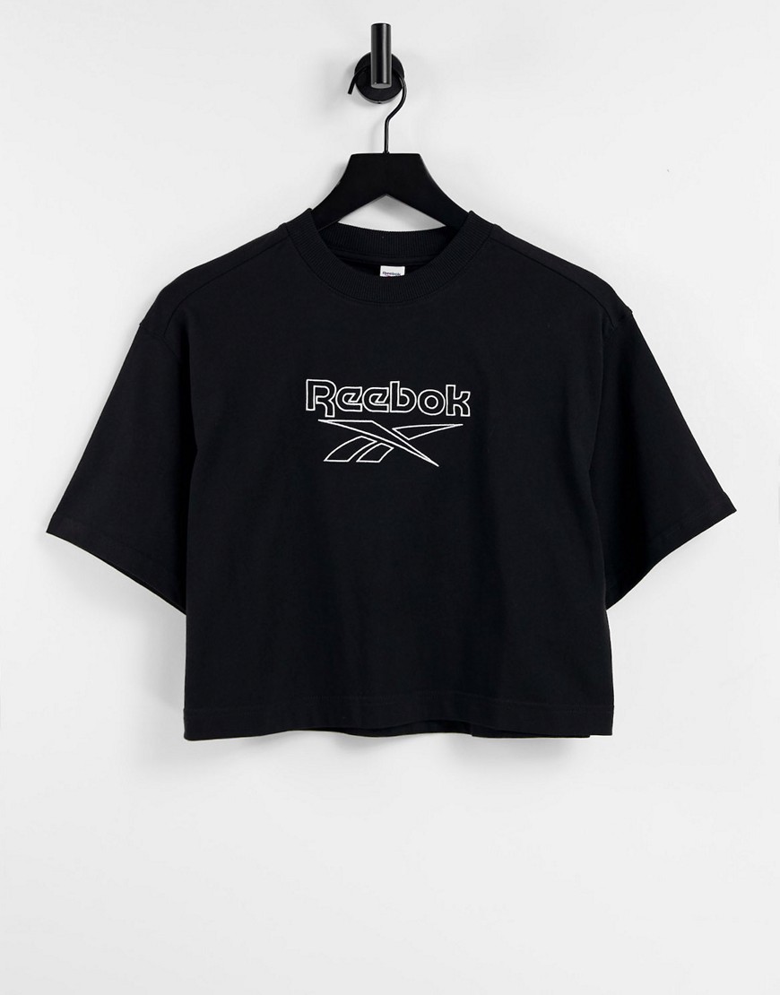 Reebok large logo crop t-shirt in black