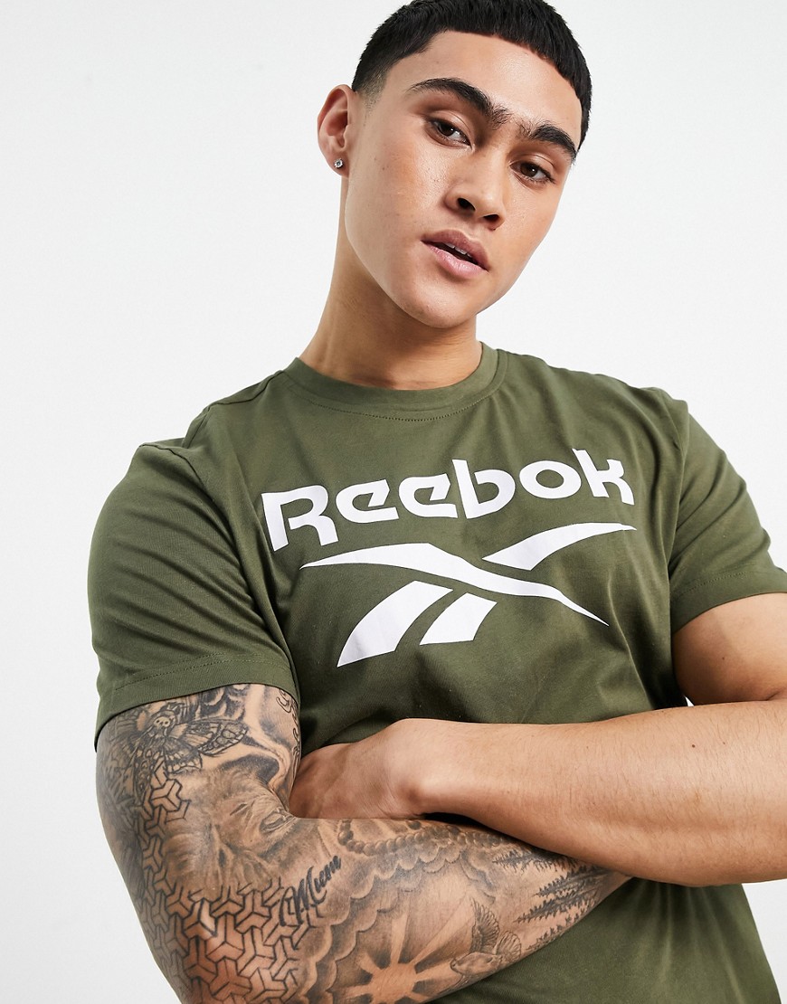 reebok large logo t-shirt in khaki green