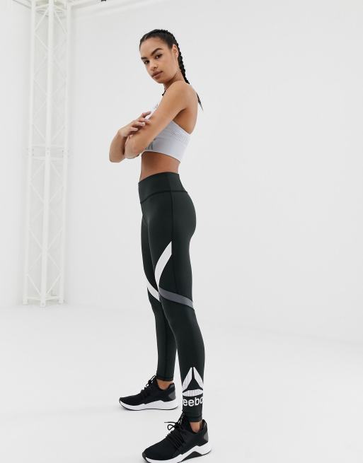 Reebok Legging de sport avec logo Noir et blanc ASOS