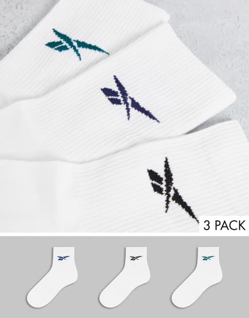 Reebok - Lot de 3 paires de chaussettes à logo coloré - Blanc - Exclusivité ASOS