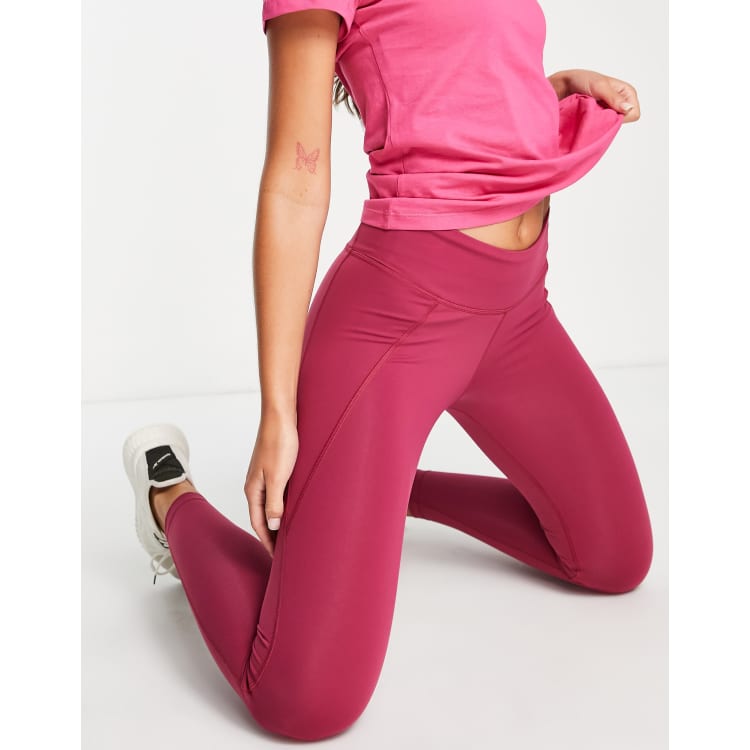 Reebok Ribbed Logo Leggings With Drawstring Waist In Light Pink in White