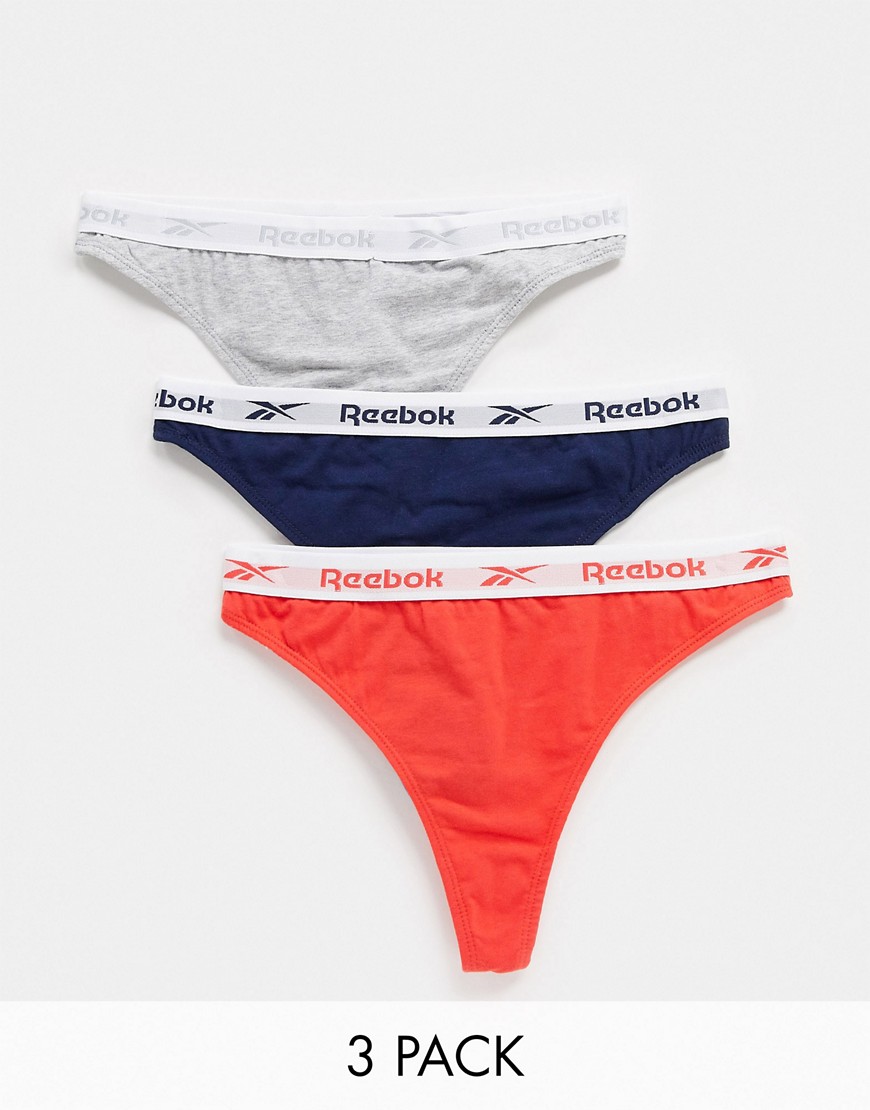 Reebok – Marinblå, grå och röda stringtrosor, pack om 3-Flerfärgad