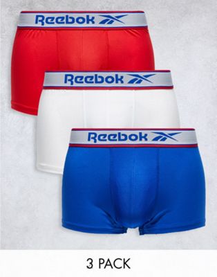Reebok masone 3 pack short performance trunks in red white blue