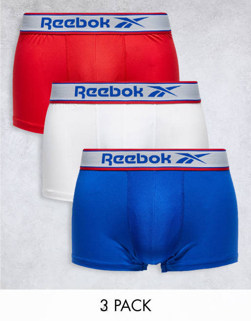 Reebok masone 3 pack short performance trunks in red white blue ASOS