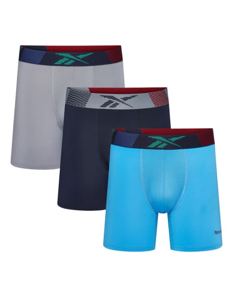 Reebok Mens reebok 3 pack bristow sports trunks semi future cyan/vector navy/grey in multi - view 1