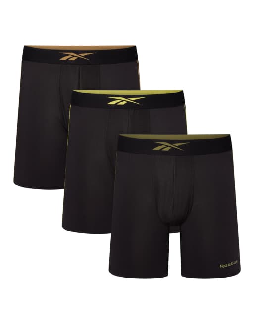 Reebok Mens reebok 3 pack hutton sports trunks long black in black