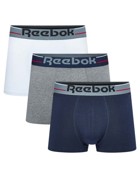 Reebok Mens reebok 3 pack michael trunks vector navy/grey marl/white in multi - view 1