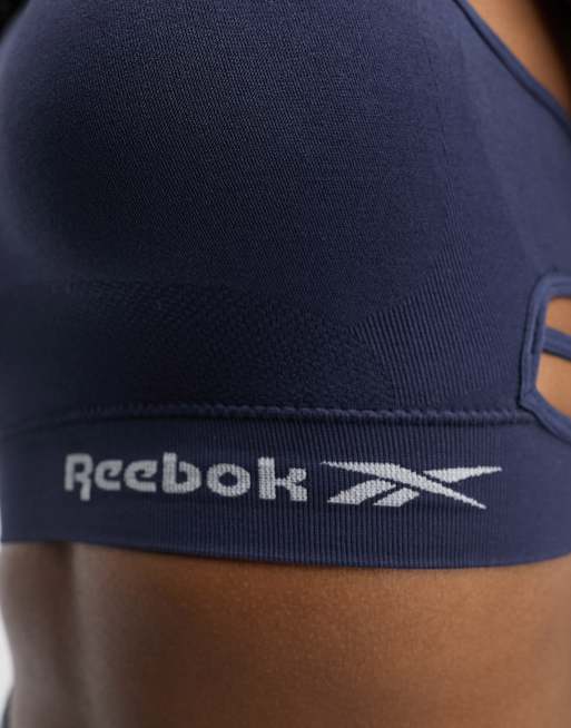 Reebok - Merle - Naadloze crop top met uitsnijdingen in marineblauw, 2 van 4