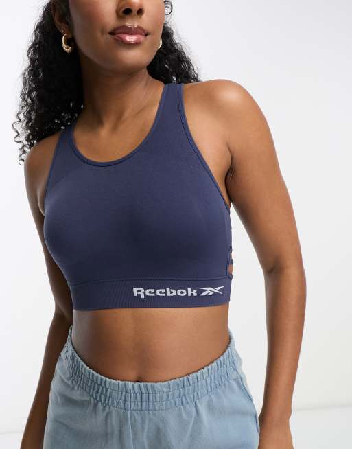 Reebok - Merle - Naadloze crop top met uitsnijdingen in marineblauw, 4 van 4