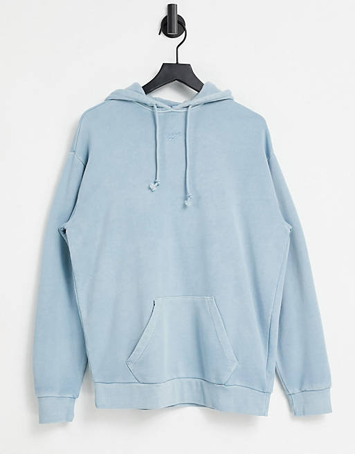 Women Reebok natural dye central logo hoodie in blue 