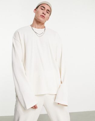 Reebok Natural Dye waffle long sleeve top in off white