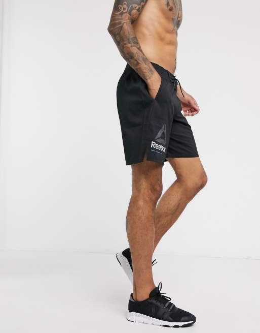 Makkelijk te begrijpen campus credit Reebok OST epic light weight graphic shorts in black | ASOS