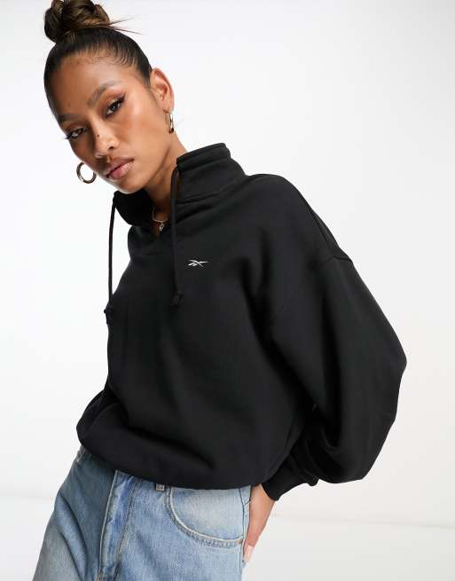 Reebok oversized funnel neck sweat with drawstrings in black