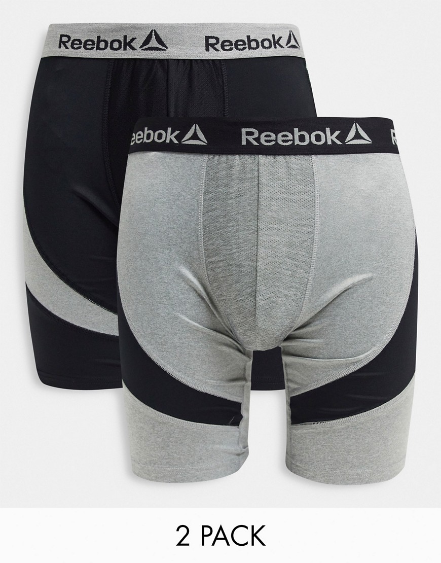Reebok - Pakke med 2 par lange boksershorts i sort og grå-Multifarvet