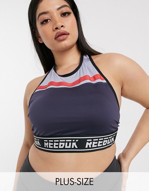 Reebok Plus Training longline bra top in blue