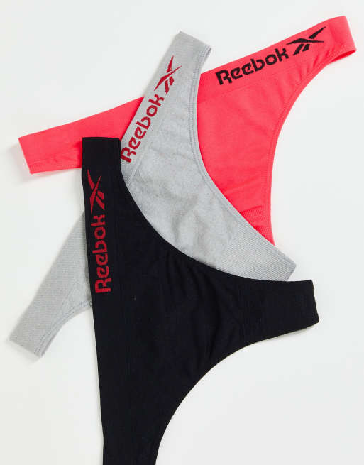 Reebok primula 3 pack seamless thong in black neon cherry grey