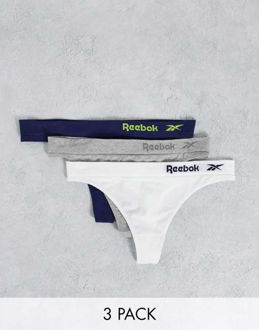 Reebok - Primula - Confezione da 3 paia di perizomi senza cuciture grigio/bianco/blu navy