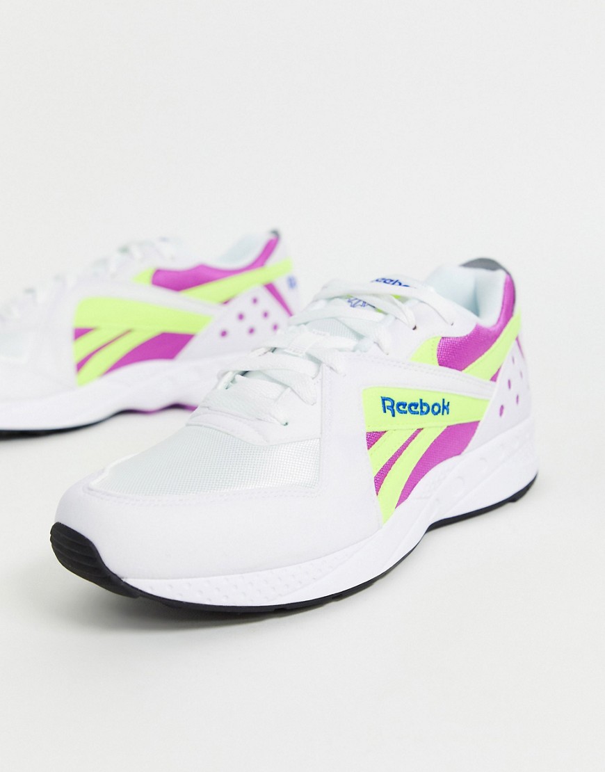 Reebok Pyro Leather Trainers in white and yellow