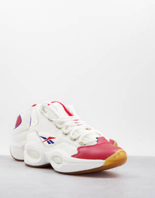 Reebok question mid trainers in chalk and red - ASOS Price Checker