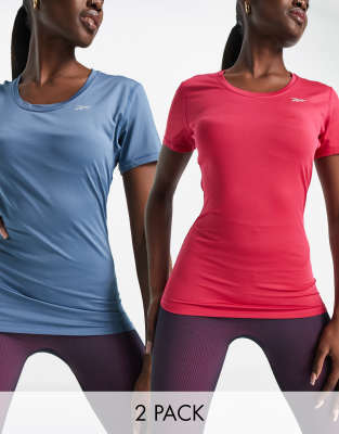 Reebok Reebok rani 2 pack sports t-shirts in slate and pink-Multi